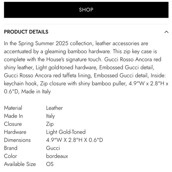 NWT Gucci Deep Red polished Leather with Gold Zip Bamboo charm , spring 2025 - Picture 9 of 9